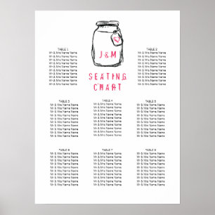 Mason Jar & Pink Heart Wedding Chart Poster