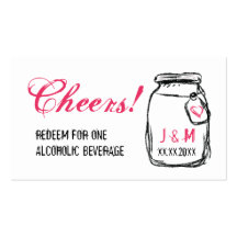 Mason Jar & Pink Heart Wedding Drink Ticket