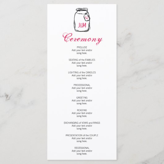 Mason Jar & Pink Heart Wedding Programm (Vorderseite)