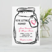 Mason Jar & Pink Heart Wedite Einladung (Stehend Vorderseite)