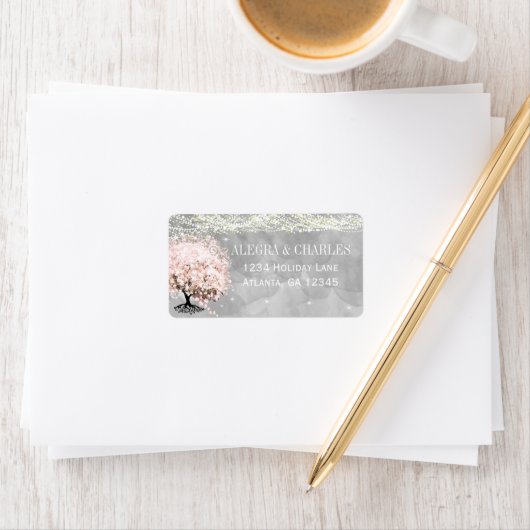 Mason Jar Pink Herzleaf Tree Gray Watercolor Adressaufkleber (Insitu)