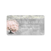 Mason Jar Pink Herzleaf Tree Gray Watercolor Adressaufkleber (Vorne)