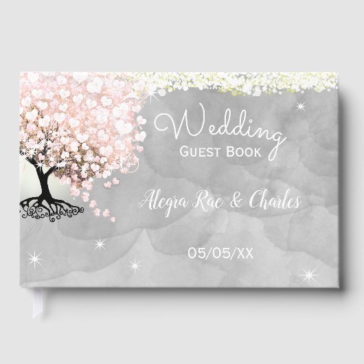Mason Jar Pink Herzleaf Tree Gray Watercolor Gästebuch (Vorderseite)