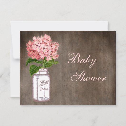 Mason Jar & Pink Hydrangea Rustic Baby Dusche Einladung (Vorderseite)