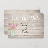 Mason Jar Pink Lilac Rustic Save the Date Card (Vorne/Hinten)