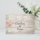 Mason Jar Pink Lilac Rustic Save the Date Card (Stehend Vorderseite)