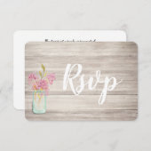 Mason Jar Pink Lilac Rustic Wood Rsvp Card Save The Date (Vorne/Hinten)