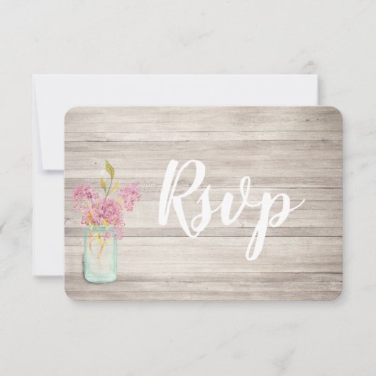 Mason Jar Pink Lilac Rustic Wood Rsvp Card Save The Date (Vorderseite)