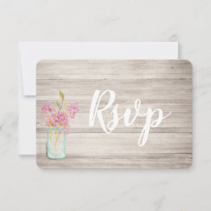 Mason Jar Pink Lilac Rustic Wood Rsvp Card Save The Date