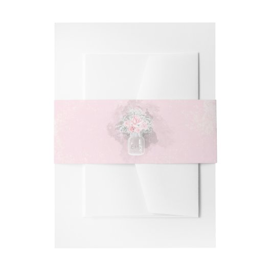 Mason Jar Pink und White Floral Hochzeit Einladungsbanderole (Vorderseite Beispiel)