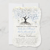 Mason Jar Powder Blue Heart Leaf Tree Damask Einladung (Vorderseite)