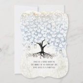 Mason Jar Powder Blue Heart Leaf Tree Damask Einladung (Rückseite)