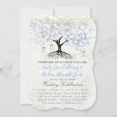 Mason Jar Powder Blue Heart Leaf Tree Damask Einladung (Vorderseite)