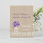 Mason Jar Purple Flowers Lace Post Wedding Einladung (Stehend Vorderseite)