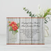 Mason Jar Red Dahlias Barn Wood Einladungen (Stehend Vorderseite)