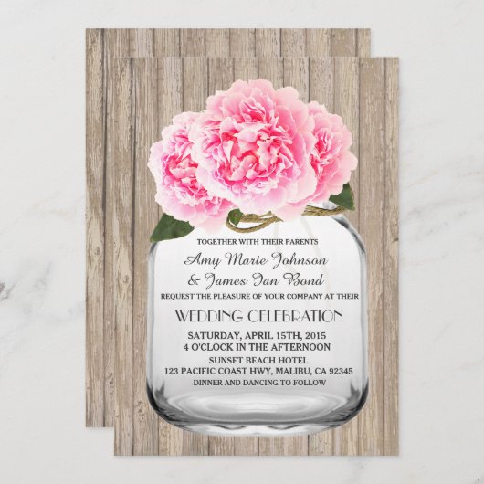 Mason jar rosa Birne Einladungen zur Hochzeit Erdn (Vorne/Hinten)