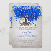 Mason Jar Royal Blue Heart Leaf Tree Wedding Einladung (Vorne/Hinten)