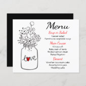 Mason Jar Rust Wedding Menu Schwarz Rote Flora (Vorne/Hinten)