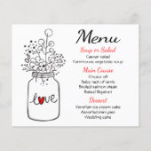 Mason Jar Rust Wedding Menu Schwarz Rote Flora (Vorderseite)