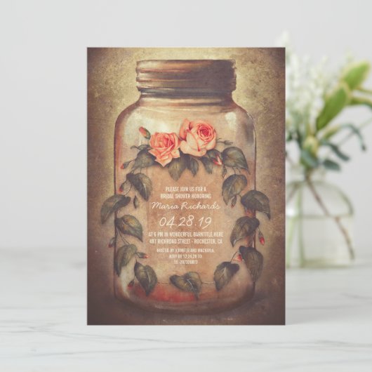 Mason Jar Rustic Bridal Dusche Einladung (Stehend Vorderseite)