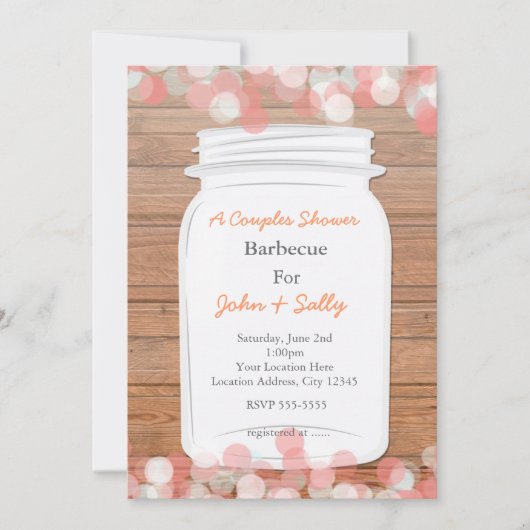 Mason Jar Rustic Bridal Lachs Einladung (Vorderseite)