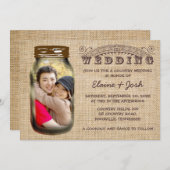 Mason Jar Rustic Burlap Country Wedding Einladung (Vorne/Hinten)