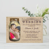 Mason Jar Rustic Burlap Country Wedding Einladung (Stehend Vorderseite)