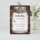 Mason Jar Rustic Country Burlap Heart Wedding RSVP (Stehend Vorderseite)