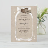 Mason Jar Rustic Country Burlap Wedding Einladung (Stehend Vorderseite)