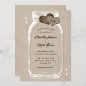 Mason Jar Rustic Country Burlap Wedding Einladung (Vorne/Hinten)