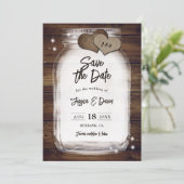 Mason Jar Rustic Country Heart Barn Wood Wedding Save The Date (Stehend Vorderseite)