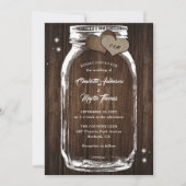 Mason Jar Rustic Country Wood Burlap Heart Wedding Einladung (Vorderseite)