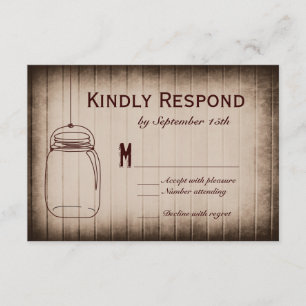 Mason Jar Rustic Country Wood Wedding RSVP Cards