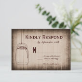 Mason Jar Rustic Country Wood Wedding RSVP Cards Karte (Stehend Vorderseite)