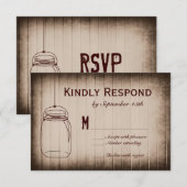 Mason Jar Rustic Country Wood Wedding RSVP Cards Karte (Vorne/Hinten)