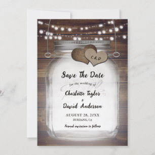 Mason Jar Rustic Country Wood Wedding Save The Date