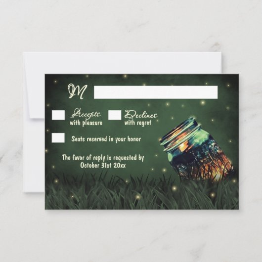 Mason Jar Rustic Firefly Wedding RSVP Cards (Vorderseite)