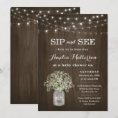 Mason Jar Rustic Floral Sip und sehen Baby Dusche Einladung (Vorne/Hinten)