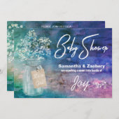 *~* Mason Jar Rustic Gipskraut Babydusche Einladung (Vorne/Hinten)