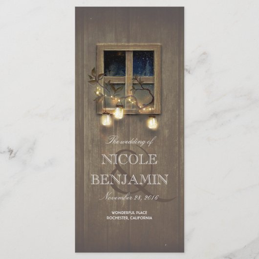 Mason Jar Rustic Lights Barn Hochzeitsprogramme Programm (Vorderseite)