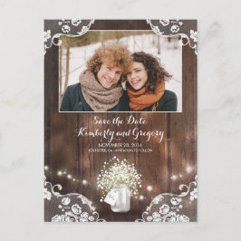 Mason Jar Rustic Lights - Foto Save the Date Ankündigungspostkarte