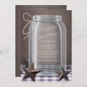 Mason Jar Rustic Stars Lila Gingham Wedding Einladung (Vorne/Hinten)