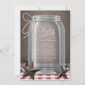 Mason Jar Rustic Stars Red Gingham Baby Dusche Einladung (Vorderseite)