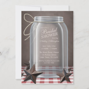 Mason Jar Rustic Stars Red Gingham Brautparty Einladung