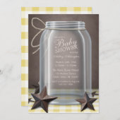 Mason Jar Rustic Stars Yellow Gingham Baby Dusche Einladung (Vorne/Hinten)