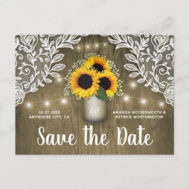 Mason Jar Rustic Sunflower Save the Date Postkarte