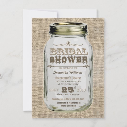 Mason Jar Rustic Vintag Look Brautparty Einladung (Vorderseite)