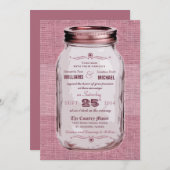 Mason Jar Rustic Vintag Look Rosa Hochzeitsempfang Einladung (Vorne/Hinten)