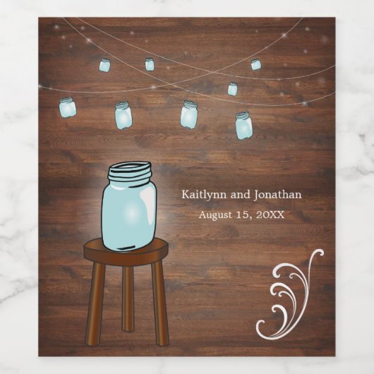 Mason Jar Rustic Wedding Weinetikett (Einzelnes Label)