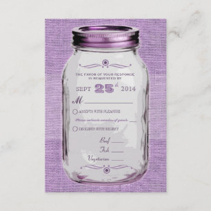 Mason Jar Rustikaler Vintage-Look Lila Benutzerdef RSVP Karte